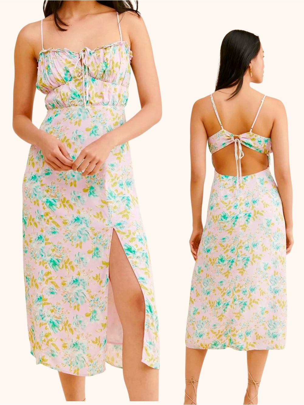 ASTR the Label Verana Midi Dress w/ pink turquoise floral open back MEDIUM